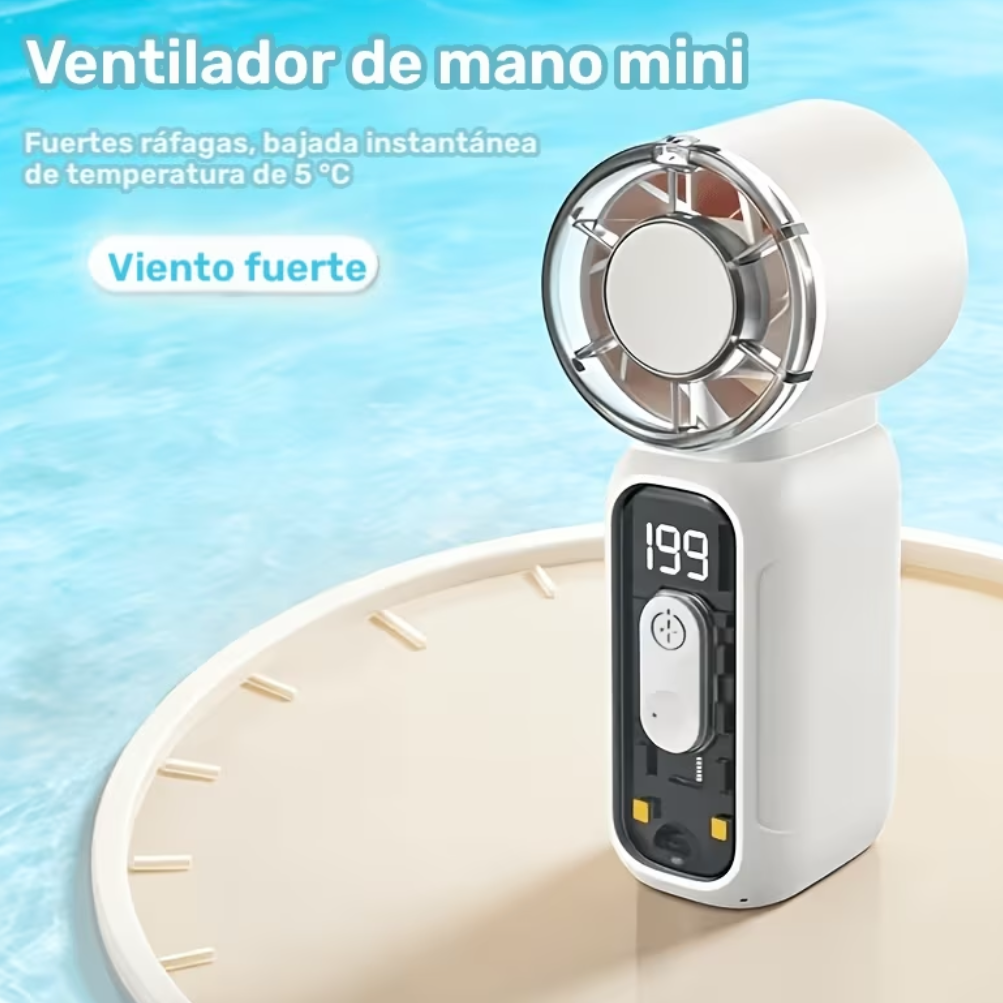 Mini Abanico Recargable Digital (Blanco)
