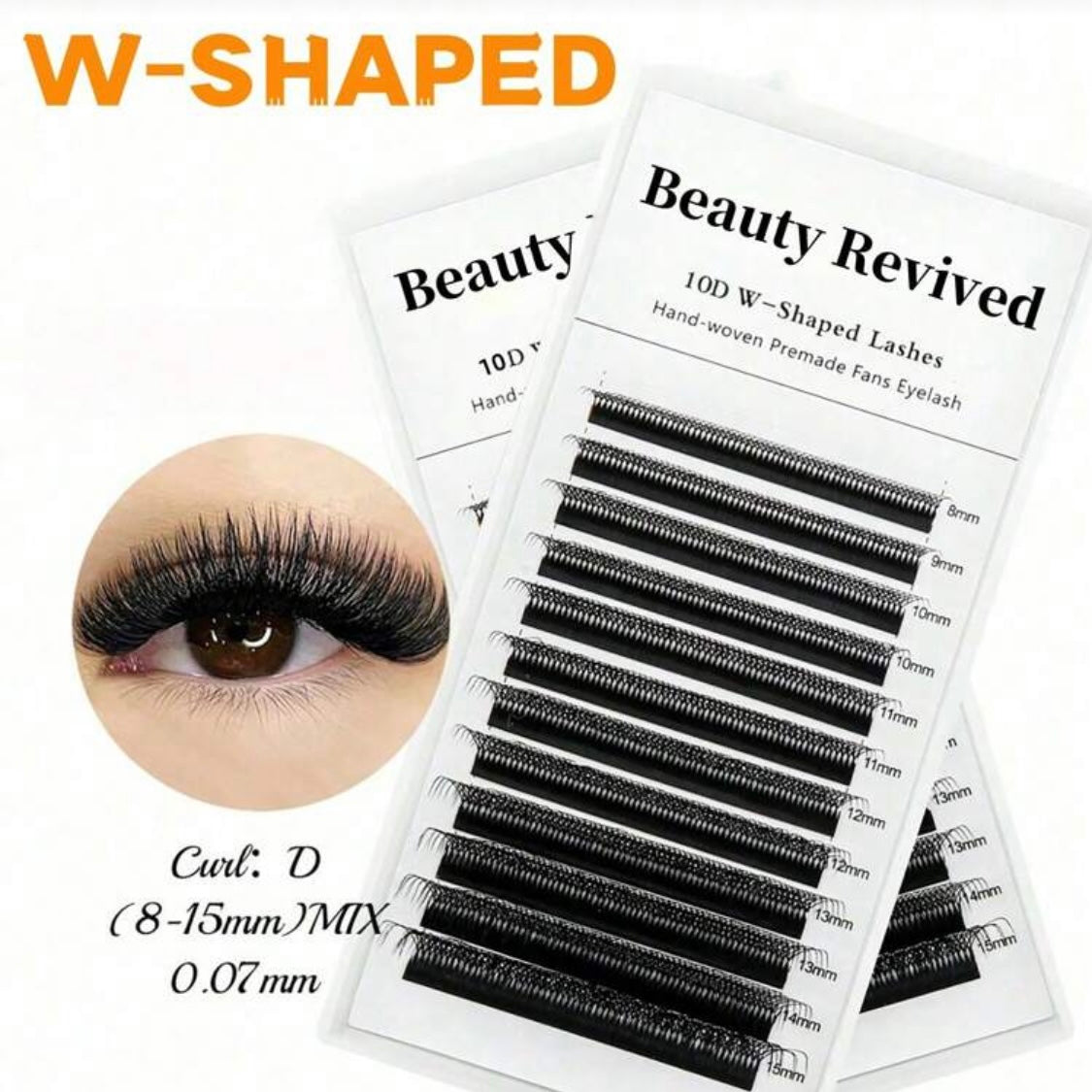 W-Shape 10D Premade Fans | Volumen Intenso (8–15mm Mix)