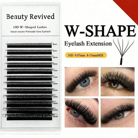 W-Shape 10D Premade Fans | Volumen Intenso (8–15mm Mix)